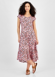 Tommy Hilfiger Women's Floral Print Short-Sleeve Tiered Midi Dress - Sky Cap/pe