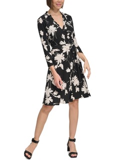 Tommy Hilfiger Women's Floral Ruffle-Neck Wrap Dress - Black/seashell