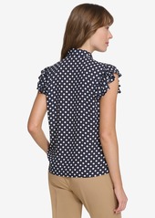 Tommy Hilfiger Women's Flutter-Sleeve Dot-Print Blouse - Midnight/Tobacco