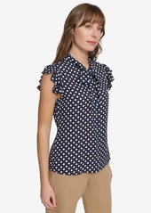 Tommy Hilfiger Women's Flutter-Sleeve Dot-Print Blouse - Midnight/Tobacco