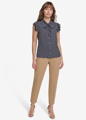 Tommy Hilfiger Women's Flutter-Sleeve Dot-Print Blouse - Midnight/Tobacco