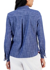Tommy Hilfiger Women's Half-Zip Roll-Tab Shirt - Chambray Blue
