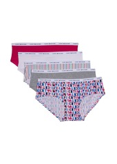 Tommy Hilfiger Women's Hipster-Cut Classic Cotton Underwear Panty 5 Pack Abstract Font/Grey/Stripe/White/Beetroot S