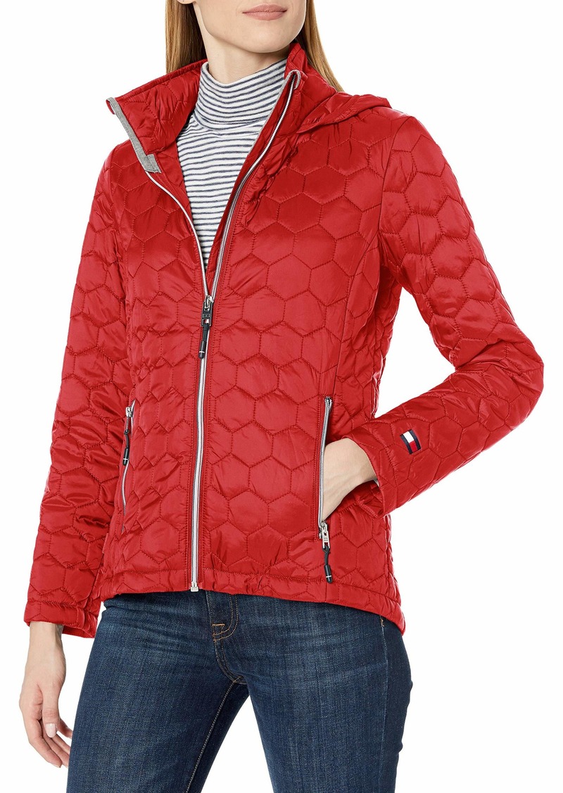 Tommy Hilfiger Womens Hooded Honeycomb Quilted Packable Jacket