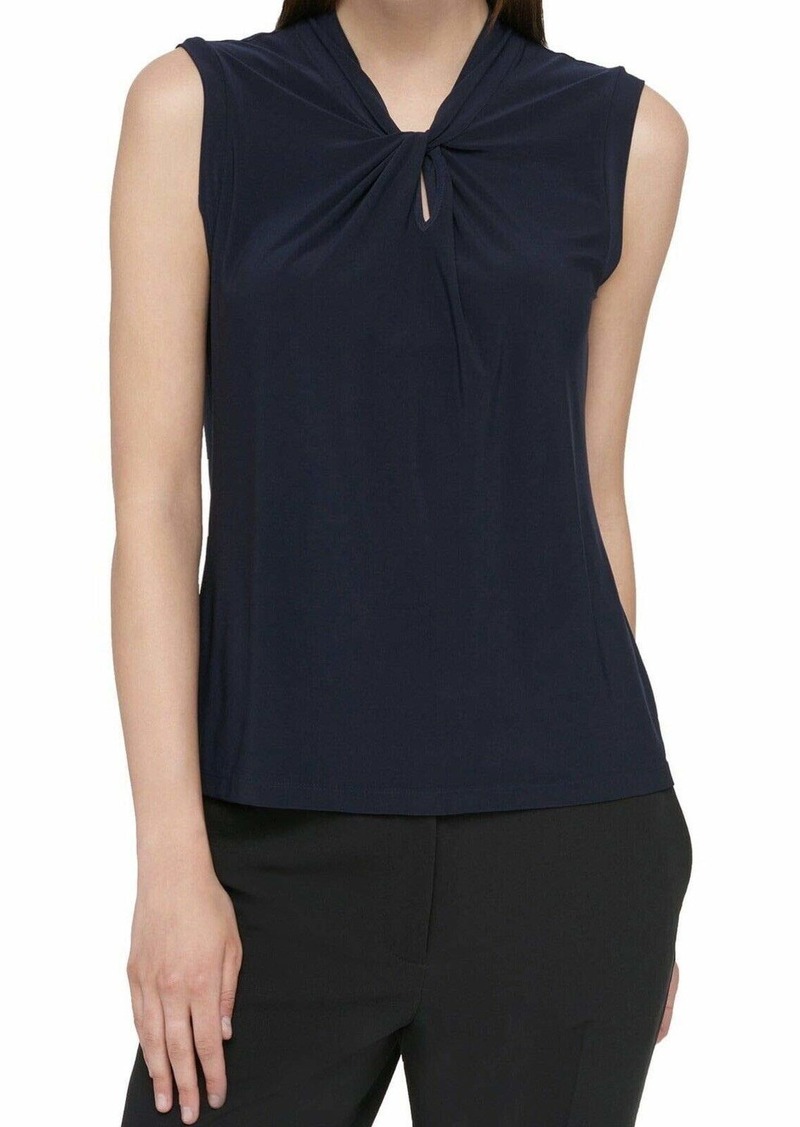 Tommy Hilfiger Sleeveless Blouse – Business Casual Women’s Tops with Knotted Neckline /Midnight
