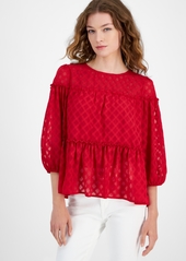 Tommy Hilfiger Women's Lattice Clip-Dot Balloon-Sleeve Blouse - Chili Pepp