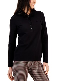 Tommy Hilfiger Women's Logo Long-Sleeve Polo Shirt - Black