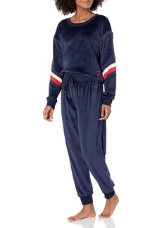 Tommy Hilfiger Women's Logo Sleeve Velour Pullover Cuffed Bottom Pants Pajamas Set Pj  XL