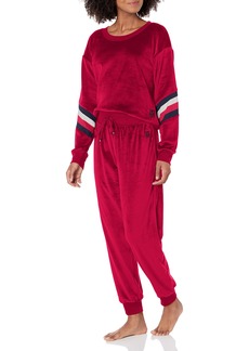 Tommy Hilfiger womens Logo Sleeve Velour Pullover and Cuffed Bottom Pants Pj Pajama Set   US