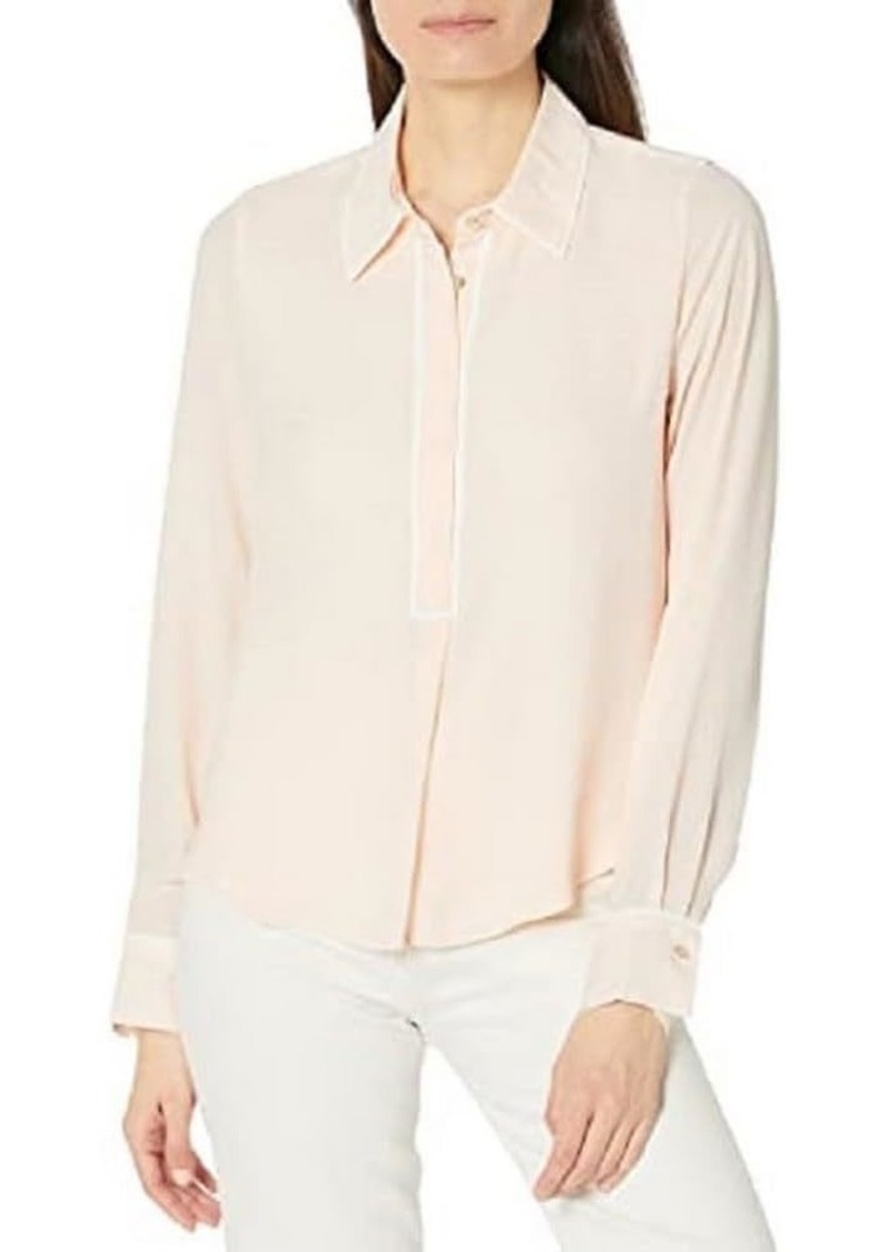 Tommy Hilfiger Women's Long Sleeve Button Up Blouse Contrast Trim Sportswear Shirts