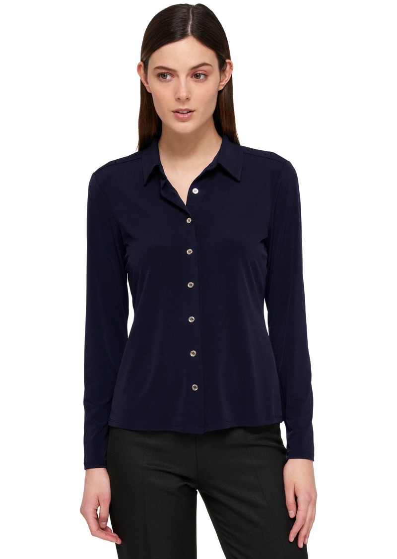 Tommy Hilfiger Women's Long Sleeve Collared Button Front Top