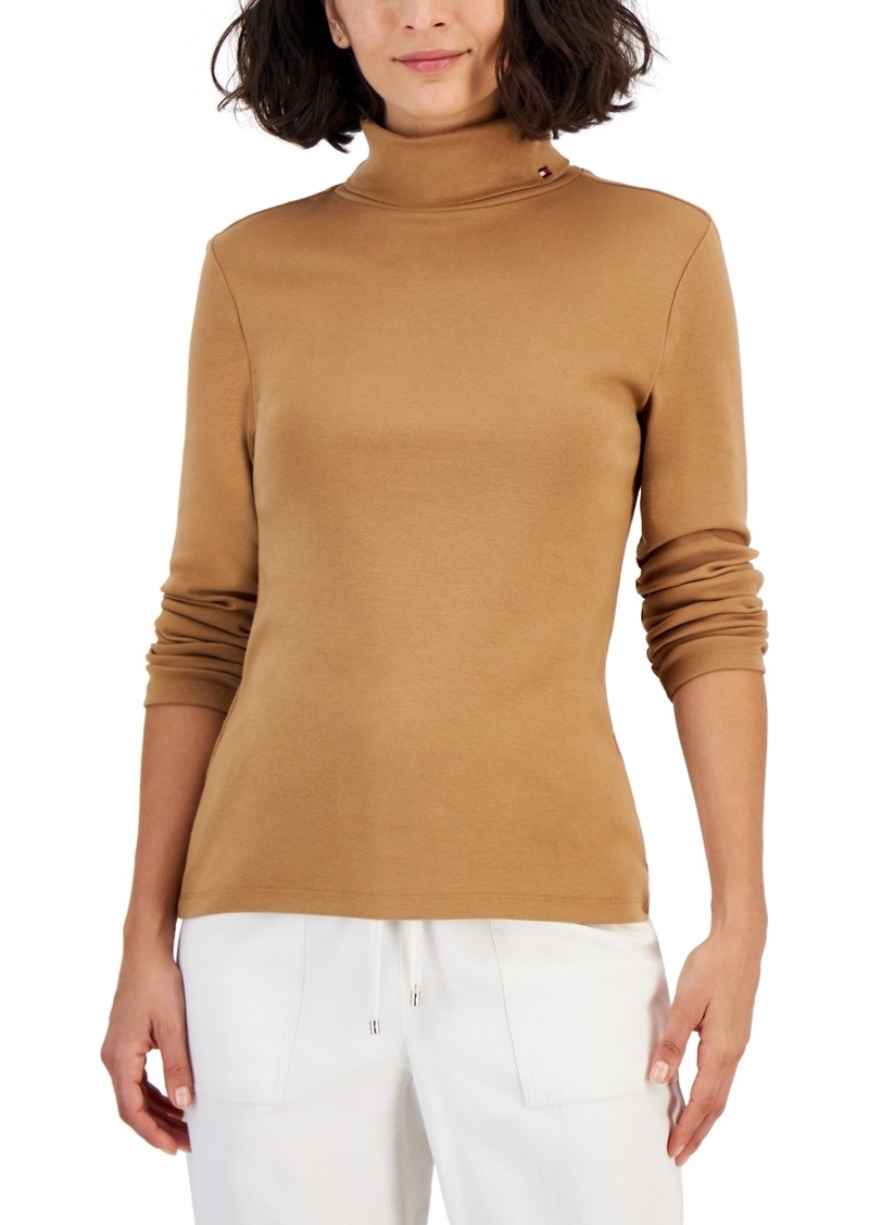 Tommy Hilfiger Women's Long Sleeve Cotton Turtleneck Top - Tobacco