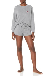 Tommy Hilfiger Women's Long Sleeve Heart Revere Terry Short Pajama Set Pj  XL