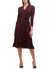 Tommy Hilfiger Women's Long Sleeve Jersey Midi Dress with Pleated Skirt