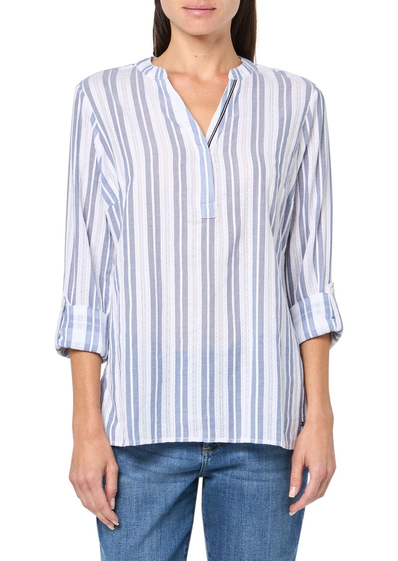 Tommy Hilfiger Womens Long Sleeve Textured Striped Popover Top