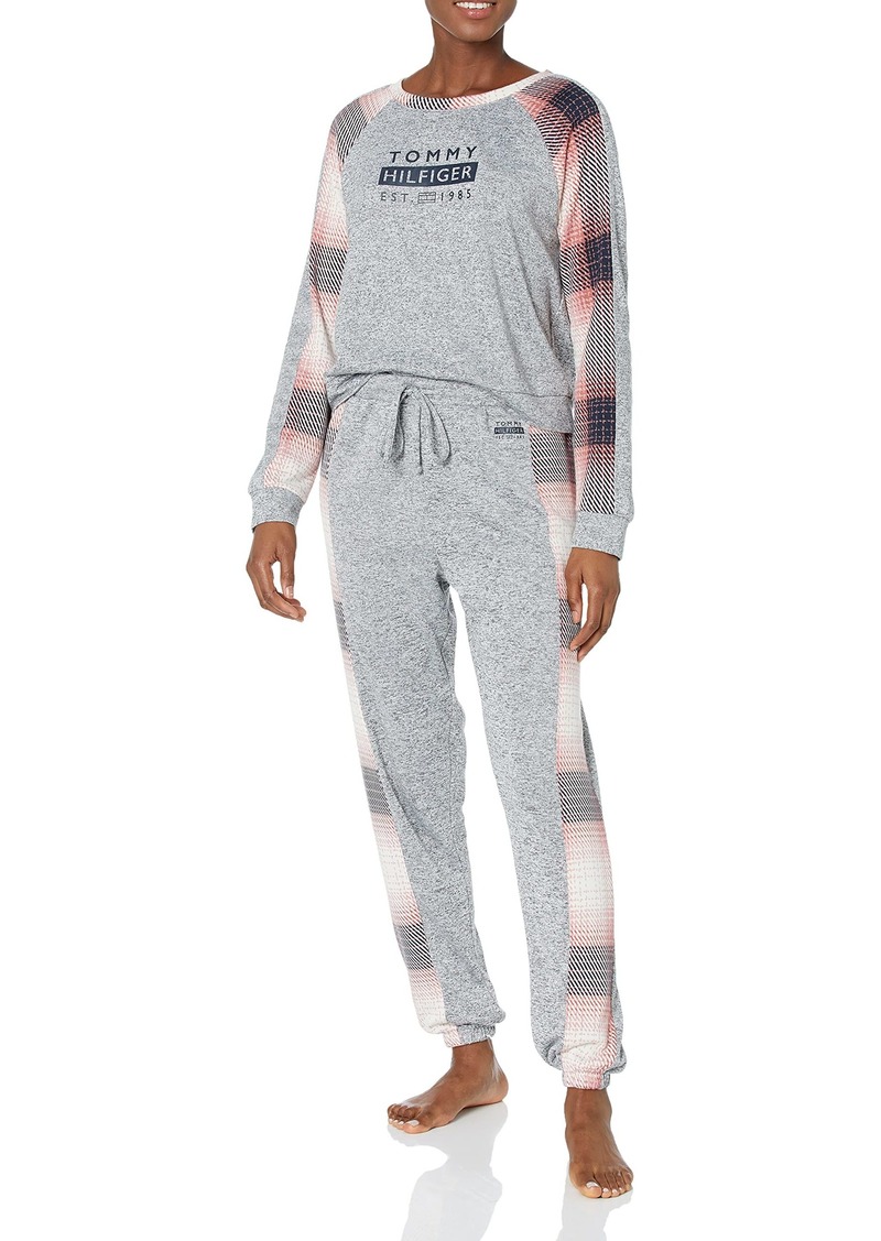 Tommy Hilfiger Women's Hacci Thermal Long Sleeve Top and Cozy Bottom Jogger Pant Pajama Set Pj