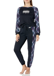 Tommy Hilfiger Women's Hacci Long Sleeve Top and Jogger Bottom Pant Pajama Set