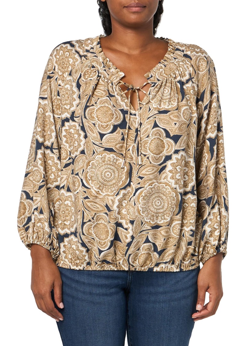 Tommy Hilfiger Womens Paisley Floral Ruffle Neck Top