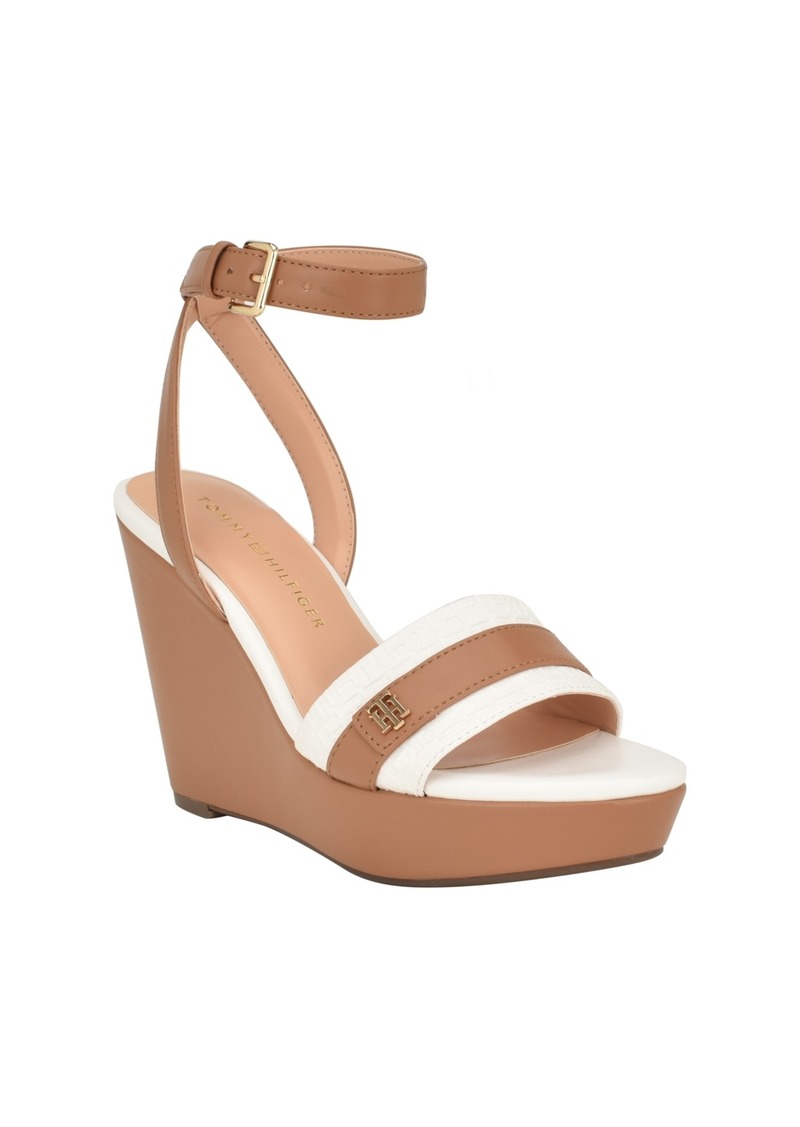 Tommy Hilfiger Women's Maroe High Ankle Wrap Wedge Sandals - White, Medium Natural