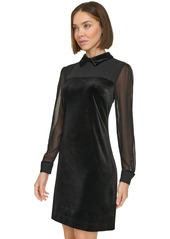 Tommy Hilfiger Women's Mixed-Media Long-Sleeve Dress - Black