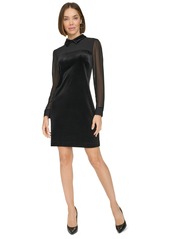 Tommy Hilfiger Women's Mixed-Media Long-Sleeve Dress - Black