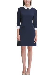 Tommy Hilfiger Women's Neck Tie A-line Dress Sky Captain/Ivory