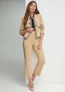Tommy Hilfiger Womens Open Front Stripe Trimmed Blazer Sleeveless Button Front Blouse Side Striped Ankle Pants