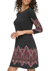 Tommy Hilfiger Women's Paisley 3/4-Sleeve Shift Dress - Black Multi