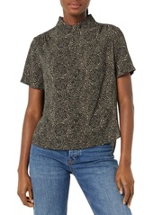 Tommy Hilfiger Women's Pebble Crepe Geo Print Short Sleeve Zip Top