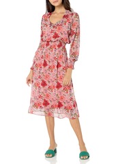Tommy Hilfiger Women's Petite Long Sleeve Smocking Detail Chiffon Fabric Dress