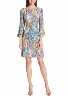 Tommy Hilfiger Women's Petite Round Neck Printed Bell Sleeve Dress