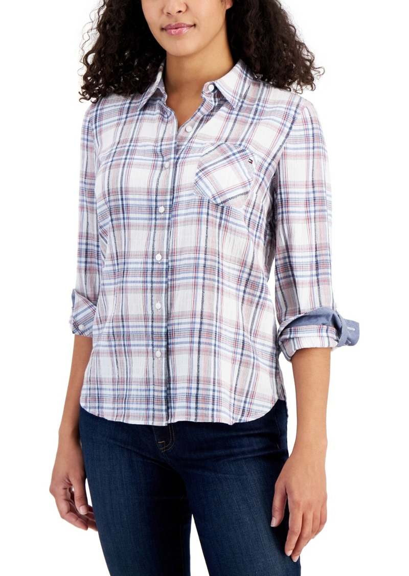 Tommy Hilfiger Women's Plaid Button-Down Long-Sleeve Shirt - Blue Multi