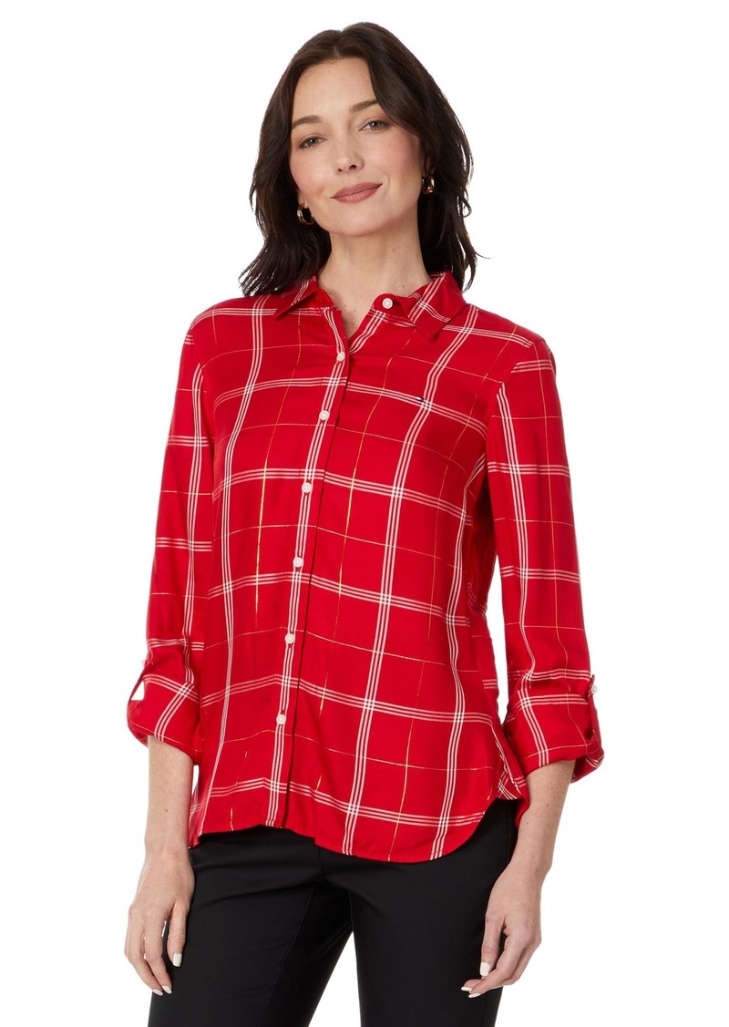 Tommy Hilfiger Women's Plaid Lurex Button Up Shirt