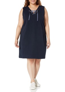 Tommy Hilfiger Women's Plus Work-Friendly Lace Up Sleeveless Dress Sky CAPT
