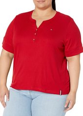 Tommy Hilfiger Women's Plus Classic Ribbed 3/4 Sleeve Henley
