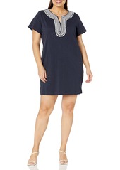 Tommy Hilfiger Women's Plus Embroidered Soft Short Sleeve Dress Sky CAPT