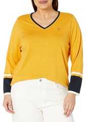 Tommy Hilfiger Women's Plus V-Neck Sweater SNFLWR MLT