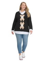 Tommy Hilfiger Women's Plus Layered Look Soft Polished Sweater BLK Multi