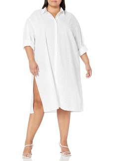 Tommy Hilfiger Women's Plus Light Weight Casual Long Sleeve Dress BRT White