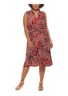 Tommy Hilfiger Women's Plus Size Collared Twisted Waist Midi Dress