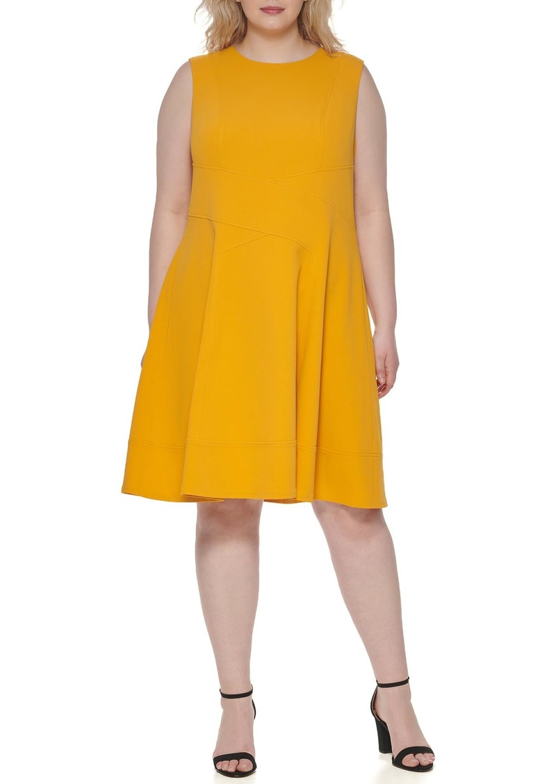 Tommy Hilfiger Women's Plus Size Fit and Flare Dress DEEP Maize