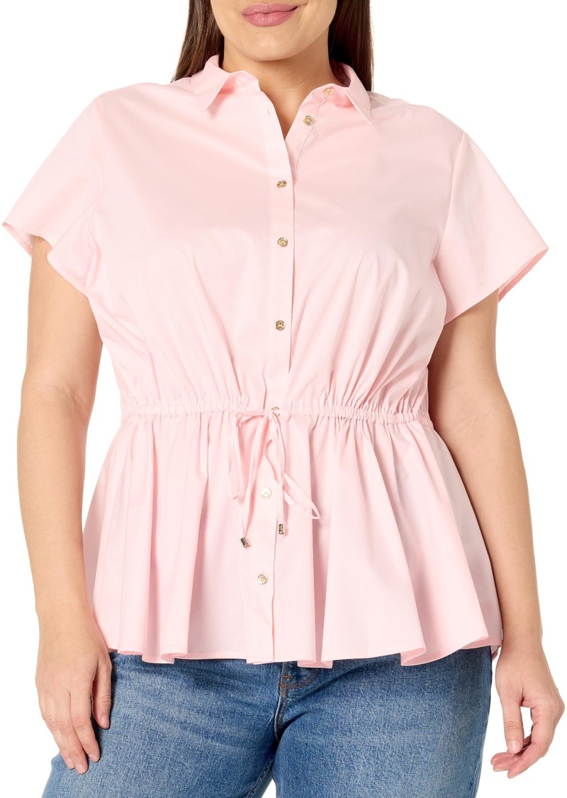 Tommy Hilfiger Women's Plus Size Short Sleeve Drawstring Shirt