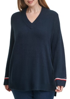Tommy Hilfiger Women's Plus Soft V-Neck Long Sleeve Sweater Sky CAPT