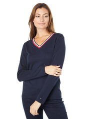 Tommy Hilfiger Women's Plus V-Neck Sweater Sky CAPT Multi