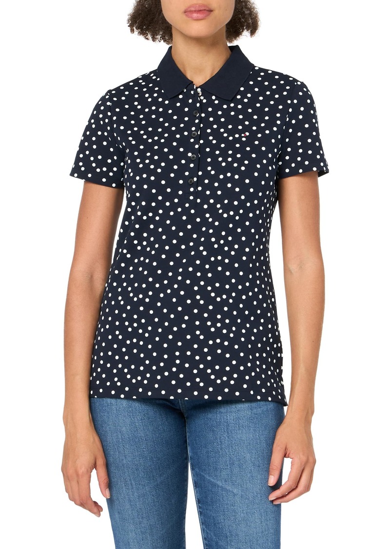 Tommy Hilfiger Womens Dot-Print Quarter-Button Polo Top