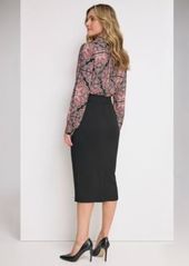 Tommy Hilfiger Womens Printed Collared Long Sleeve Top Ponte Pencil Midi Skirt