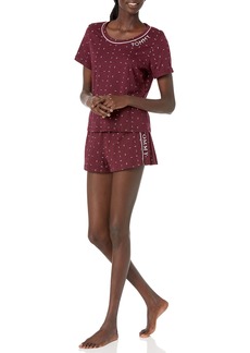 Tommy Hilfiger Women's Sleeve Printed Tee and Short Pajama Set Pj TH Flag Fig