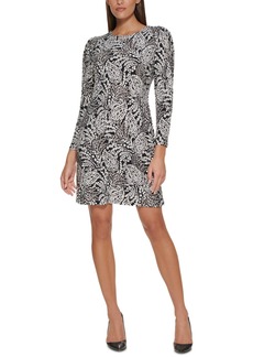 Tommy Hilfiger Women's Printed Puff-Sleeve A-Line Dress - Black/gold