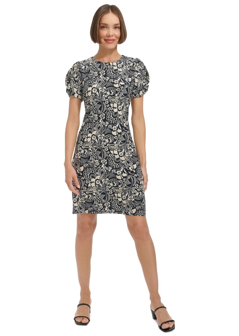 Tommy Hilfiger Women's Printed Puff-Sleeve Sheath Dress - Sky Capt/i