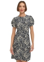 Tommy Hilfiger Women's Printed Puff-Sleeve Sheath Dress - Sky Capt/i